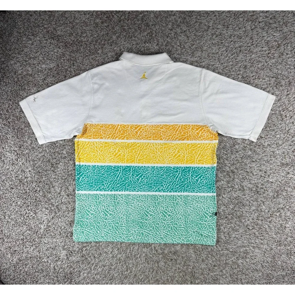 Nike Air Jordan Men's XXL Elephant Print Polo Shirt White Yellow Teal Jumpman